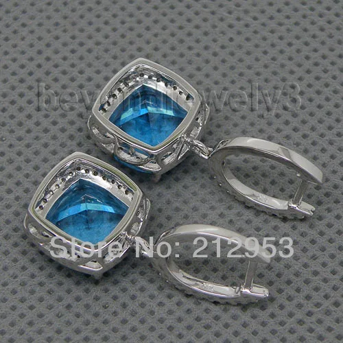 Женские винтажные серьги с синим топазом 10x10 мм 14 КТ E0006|earrings for|earrings blueearrings earring |