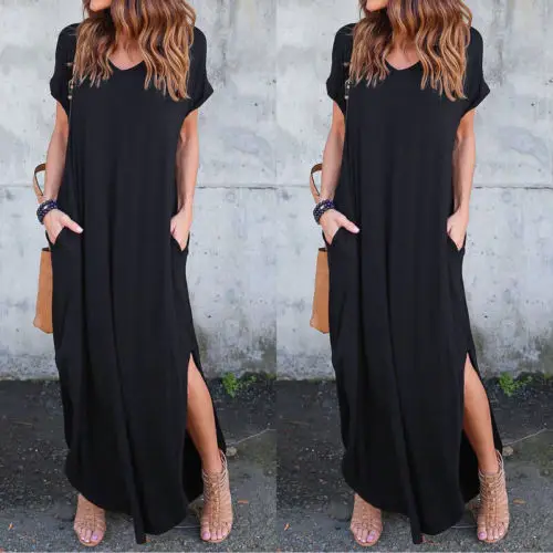 Женские длинные макси платье Разделение Вечеринка Boho Летнее платье плюс Размеры