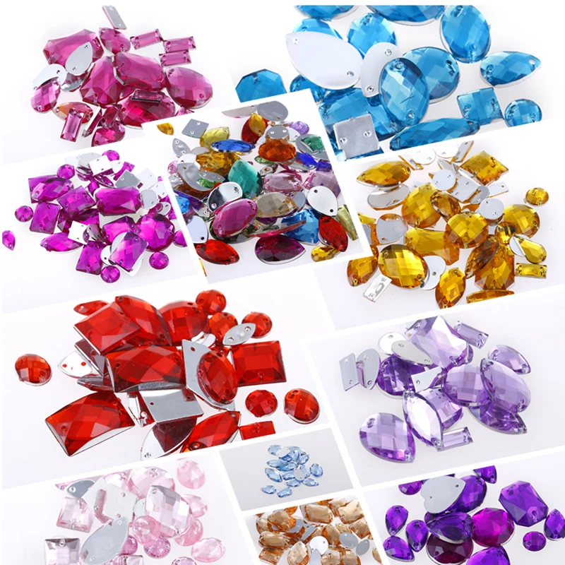 Два отверстия DIY 100 шт 13 одиночных цветов Смешанные Размеры и форма Cristal para artesanato