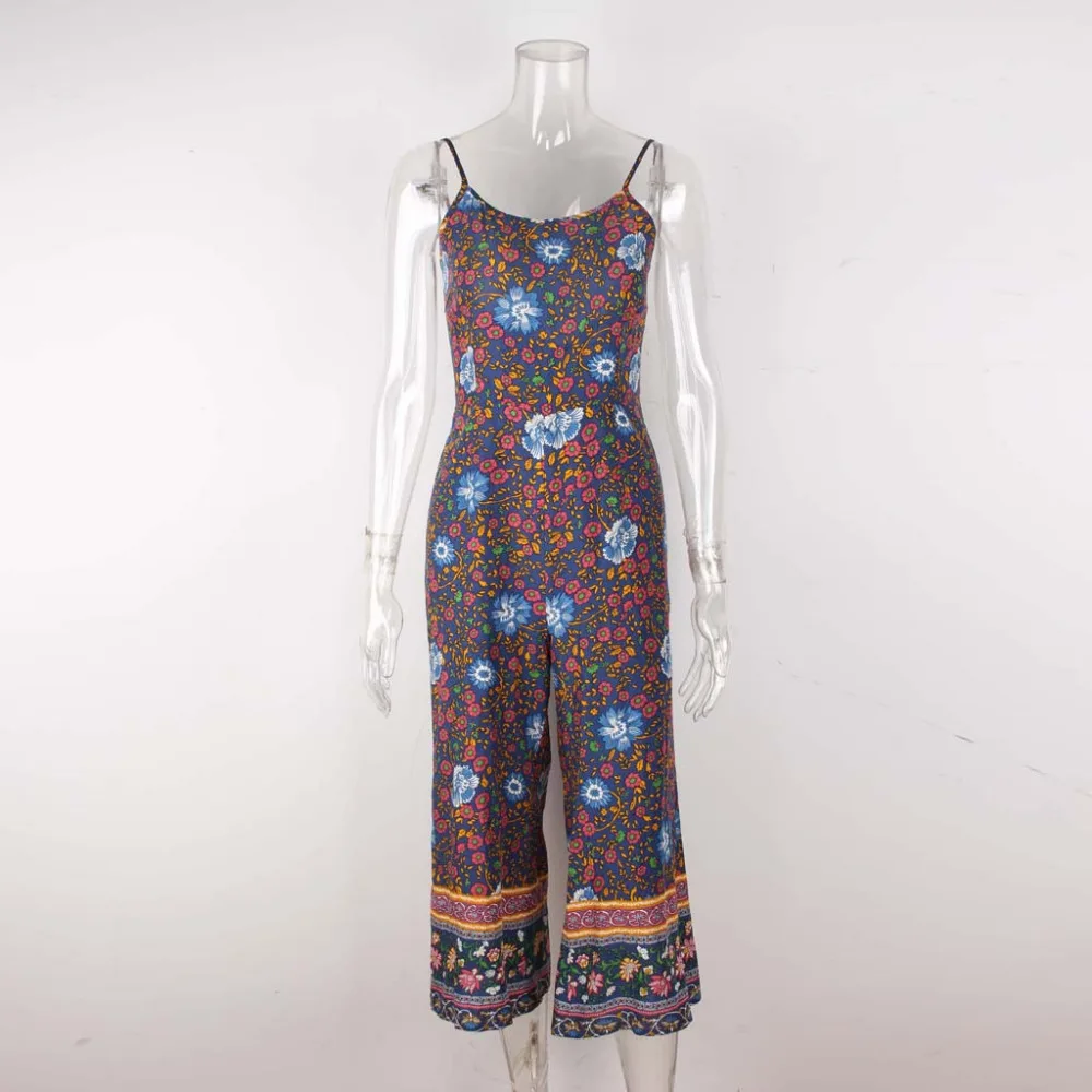 Женские с цветочным принтом широкие брюки длинные штаны комбинезон спинки на