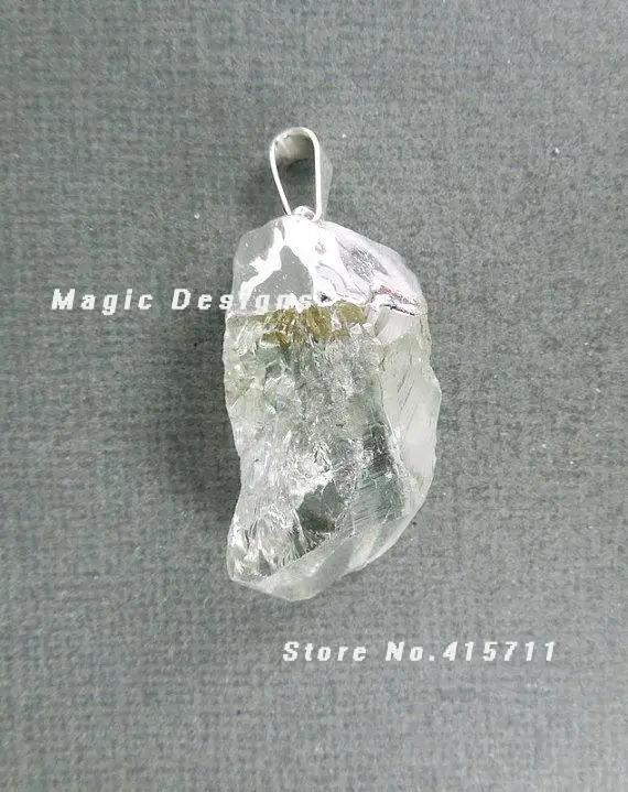

C150627040 10pcs Raw Green Quartz Crystal Pendant with Silver Cap and Bail-- Green Quartz Pendant