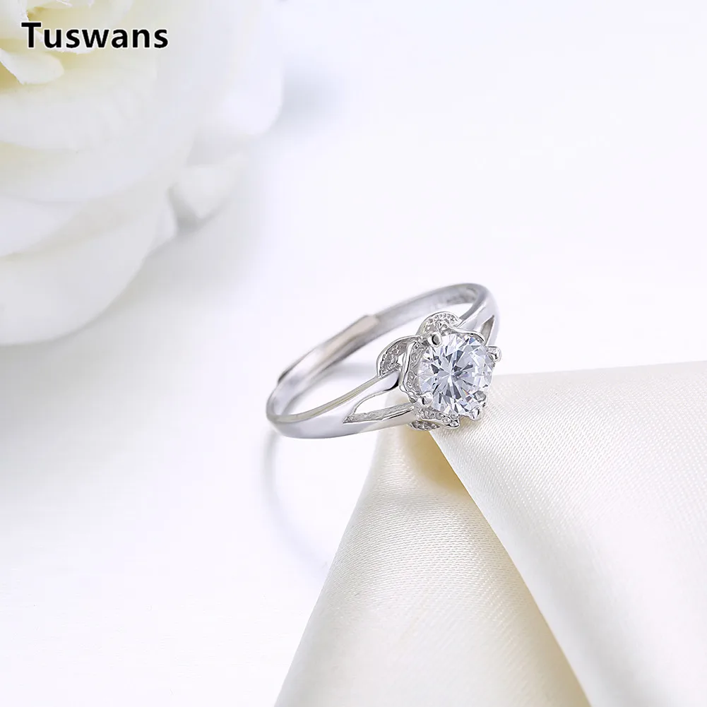 Женское кольцо с цветами изящное регулируемое из серебра 925 пробы блестящим