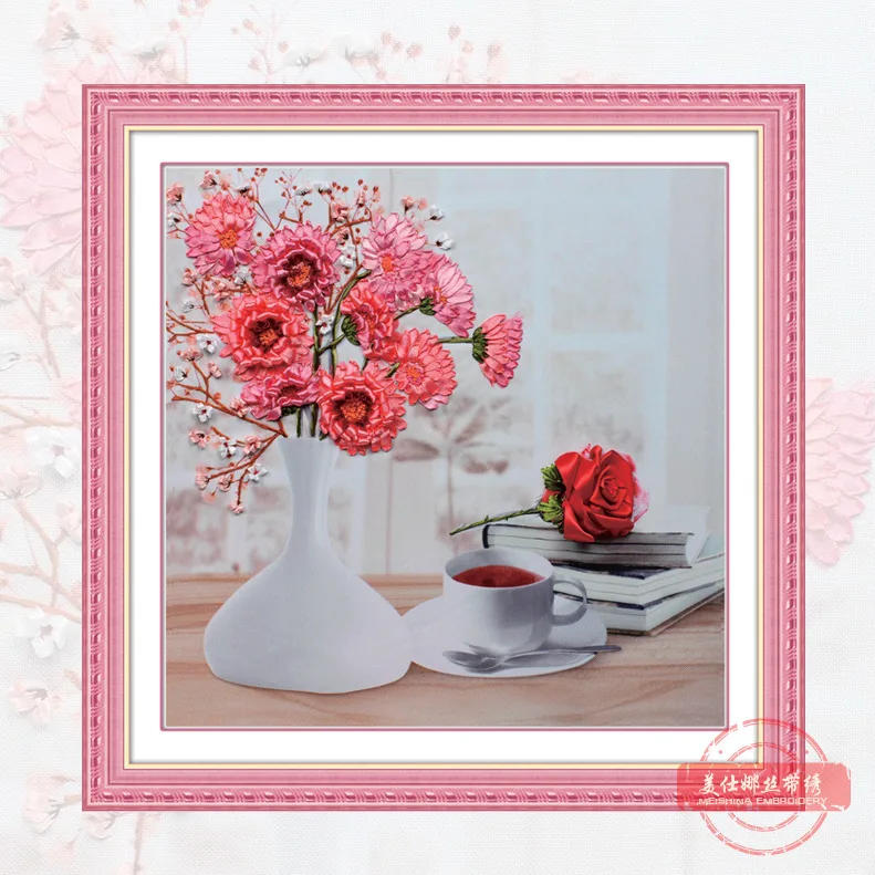 Рукоделие Набор для вышивки крестиком из ленты сделай сам Настольная Ваза