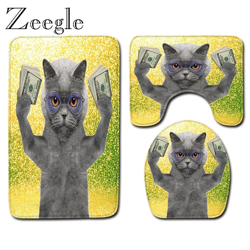 

Zeegle Bath Mat Set Toilet Rugs Non-slip Bathroom Mats Toilet Seat Lid Cover Floor Mats Rugs Cute Animal Printed Bathroom Carpet