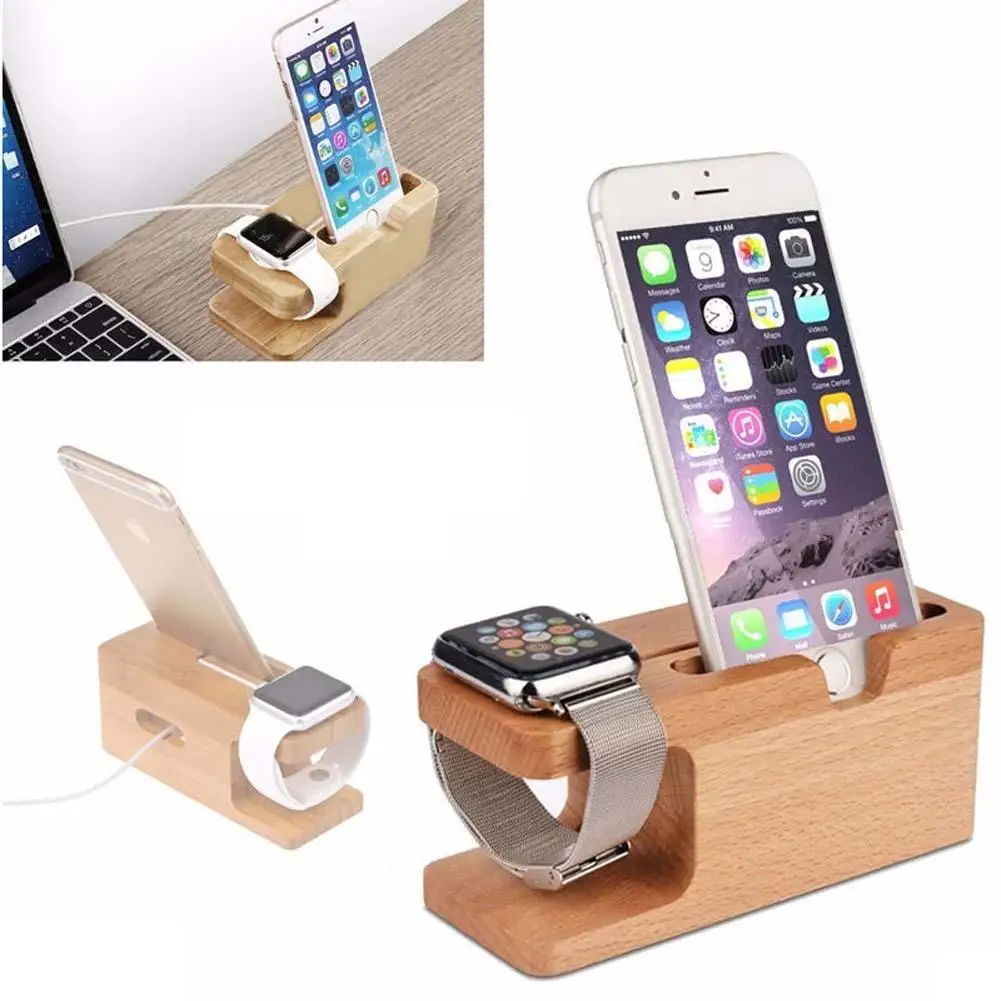 Бамбуковое зарядное устройство для док-станции Подставка для Apple Watch iPhone 6 S Plus