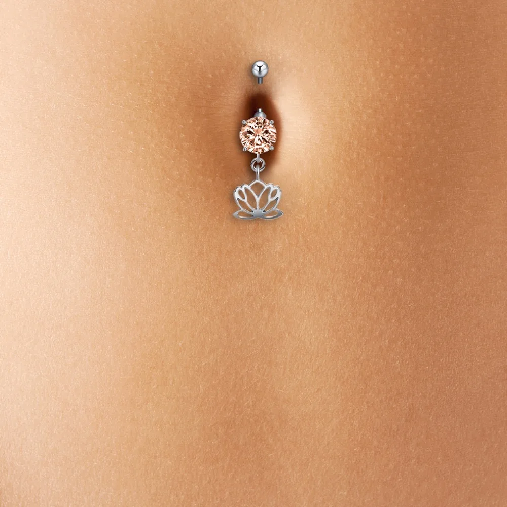 Kinitial Lotus Shaped Кулоны кольцо в пупок женское свадебное циркониевое для помолвки