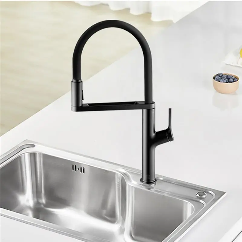 Diiib Full Black Body Kitchen Sink Faucet With Pre Riser Sprayer 300 Degree Rotating Arm 2 Spray Mode Non Sensor Faucet