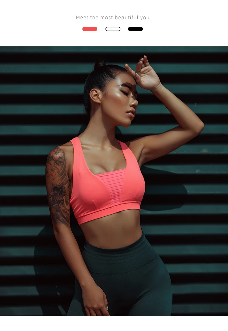 High-intensity Exercise Support Sports Bra Push up Chest Elastic Fabric Patchwork Fitness High impact Gym Yoga bra padded Top