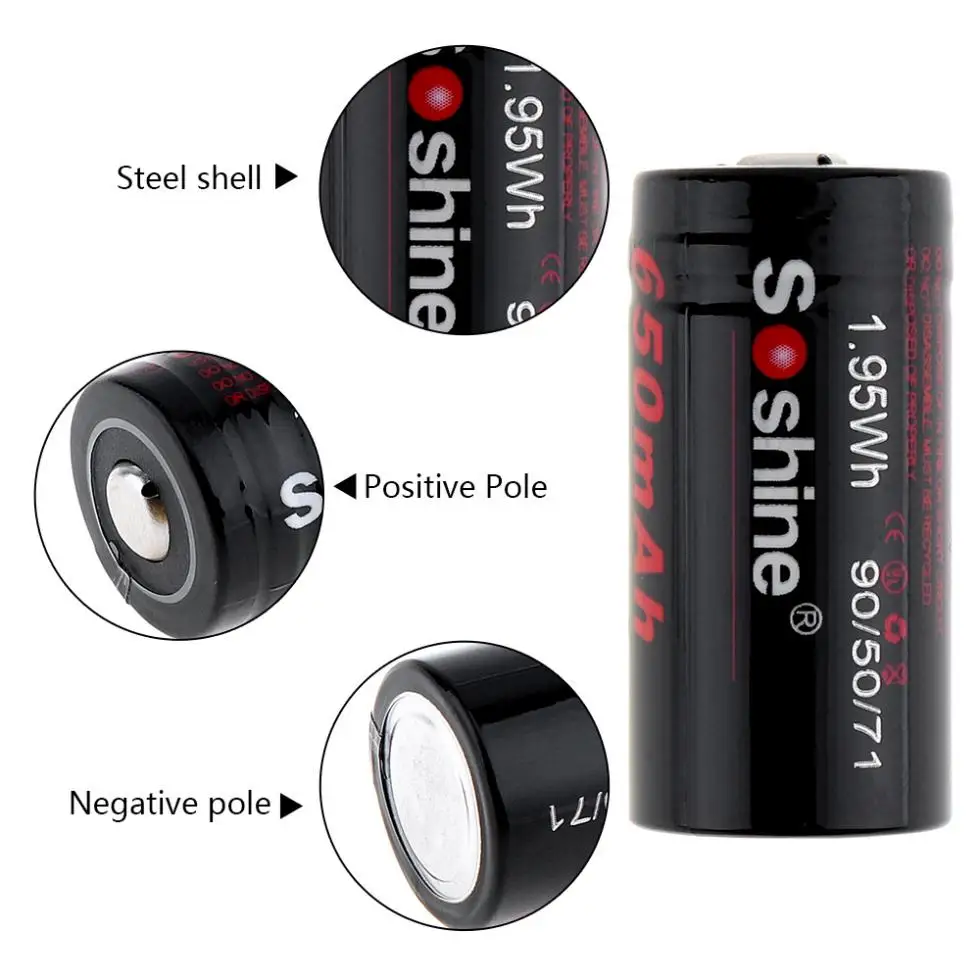 4 шт. Soshine RCR 123 3V 650mAh литий ионная аккумуляторная батарея коробка и