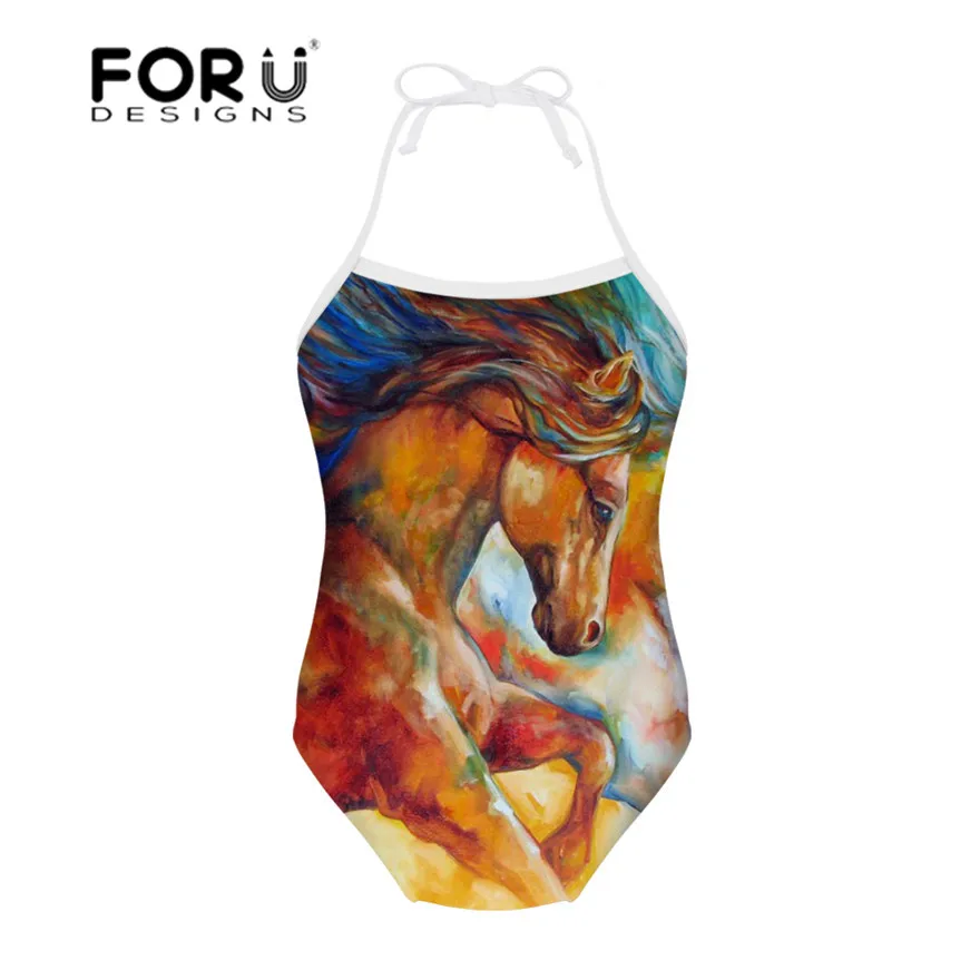 XQ0154BS FORUDESIGNS/цельные купальники для девочек Купальники 3D лошадь Печать животных купальные костюмы для детей милый купальный костюм для малышей - Цвет: XQ0154BS