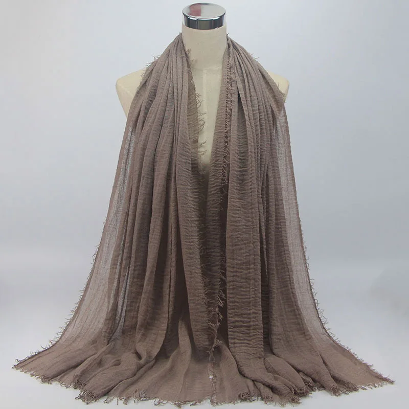 NEW women bubble cotton solid color muslim head scarf shawls and wraps pashmina bandana female foulard crinkle hijab stores
