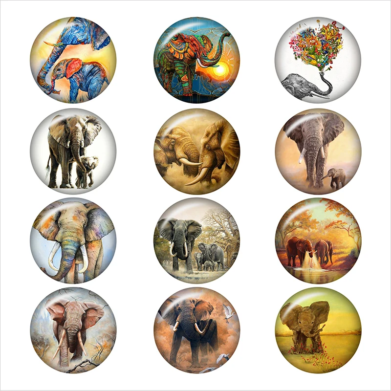 Elephant LOVE стекло кнопки ювелирных украшений Hand Made Круглый Фото Кабошоны с плоской