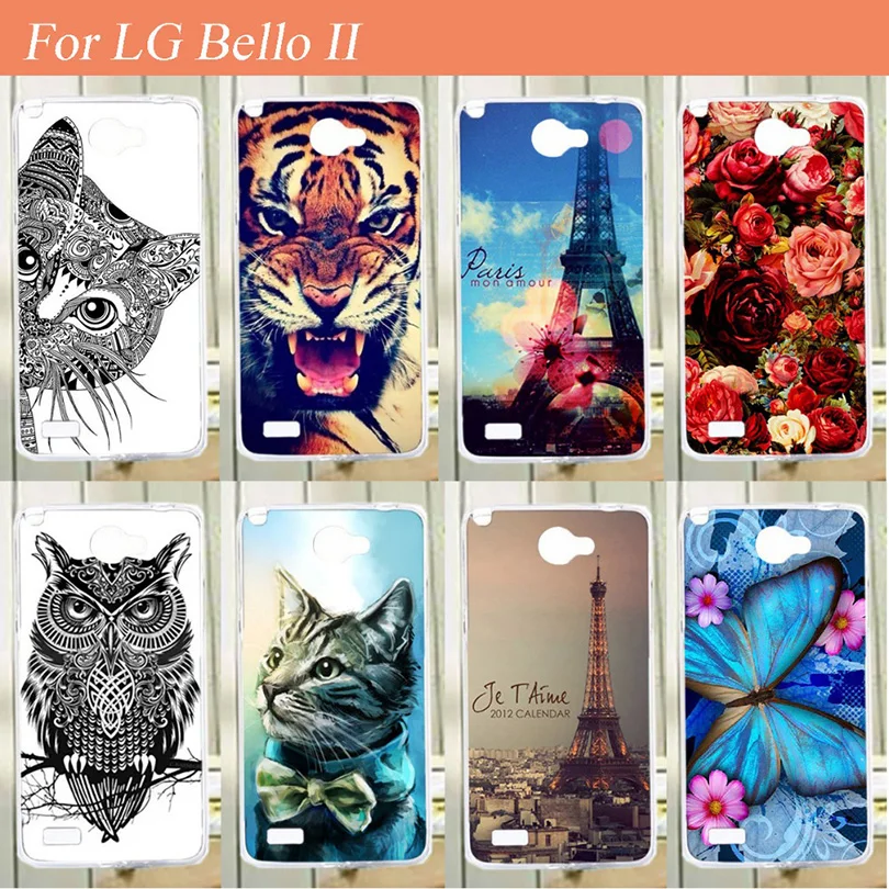 Чехол Крышка для LG L Bello2 Bello 2 II милый Тигр Сова с цветами и башнями design Feather узорами
