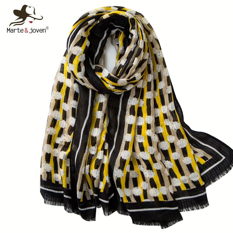 Женский тонкий шарф Marte &amp молодёжи элегантный желтый в горошек мягкая длинная