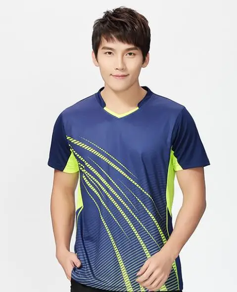 men darl blue shirt Новинка, рубашки для бадминтона/тенниса для мужчин/женщин, одежда для тенниса на заказ, футболки для любителей настольного тенниса, Спортивная футболка с короткими рукавами, шорты - Цвет: men darl blue shirt