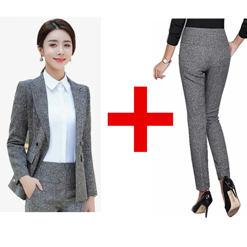 Elegant Women Formal Suit Office Lady Business Work Pant Suits Casual Double Breasted Blazer Jacket Pants Trousers Autumn Winter - Цвет: Jacket and Pants