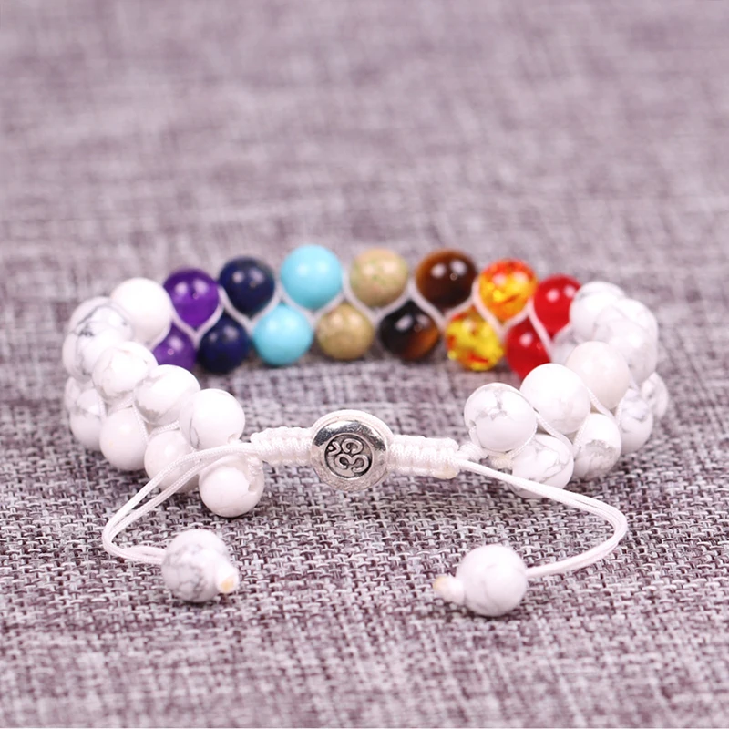 Дизайн 8 мм Howlite Шарм бисерный Браслет Чакра Исцеление баланс Радуга Йога браслет, бижутерия