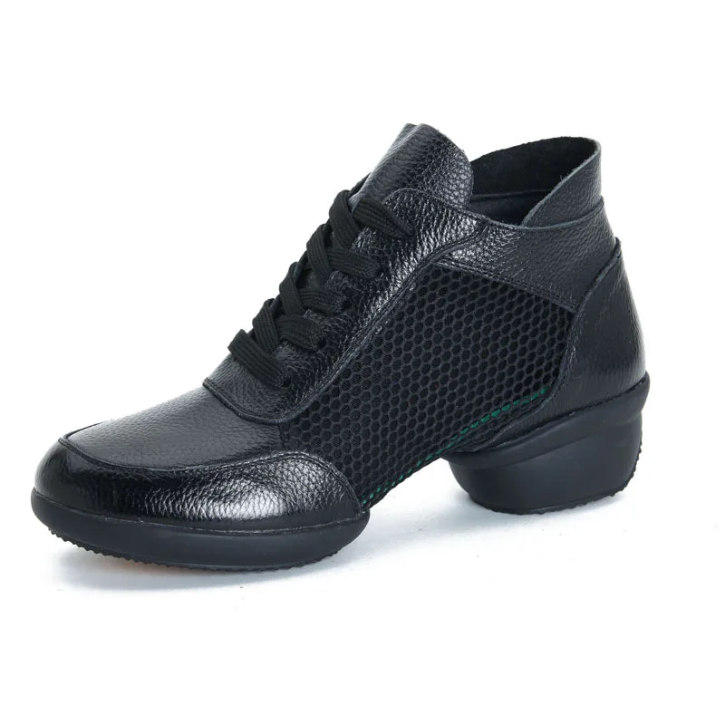 Женские танцевальные туфли на шнуровке черные из натуральной кожи в стиле хип