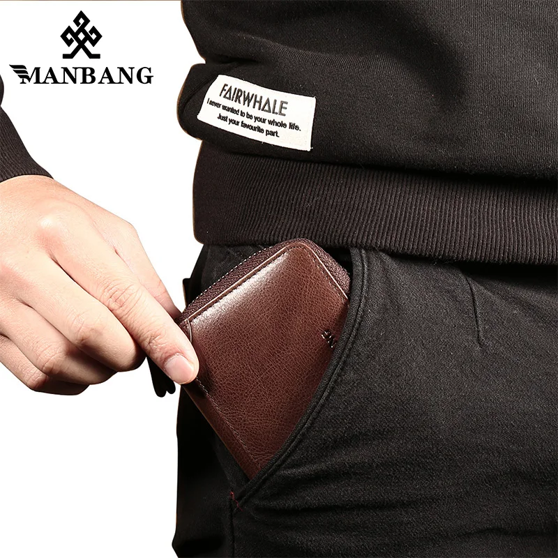 Мужской кошелек ManBang из натуральной кожи с отделением для карт защитой RFID