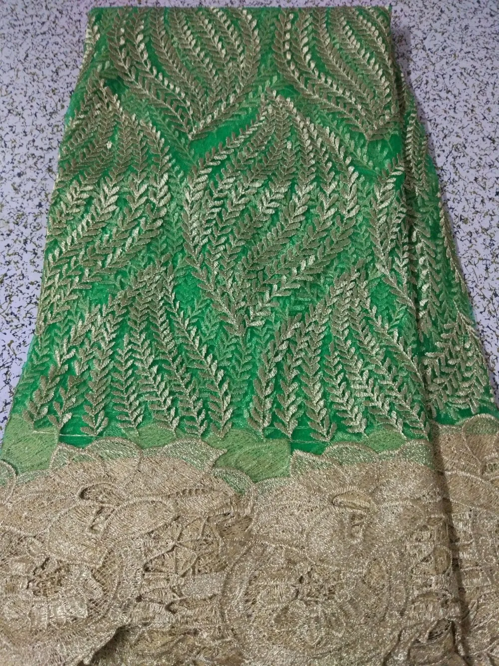 5Yards/pc Fashionable green french net lace with gold embroidery african mesh fabric for dress LE1-1 | Дом и сад