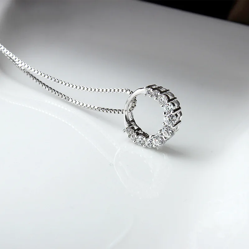 Newest Fashion Crystal Pave Hollow Design Round Shape Pendant Necklaces Pure 925 Silver Short Choker Wedding Jewelry | Украшения и