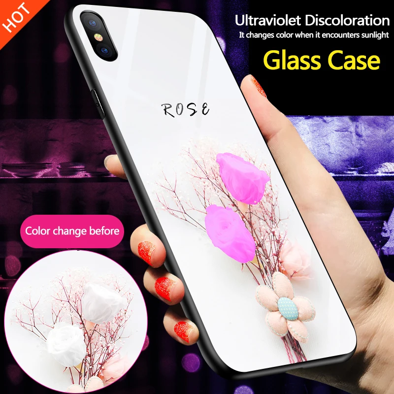 Ультрафиолетовый светящийся цветной чехол для iPhone X XR XS Max 8 7 6S 6 Plus закаленное