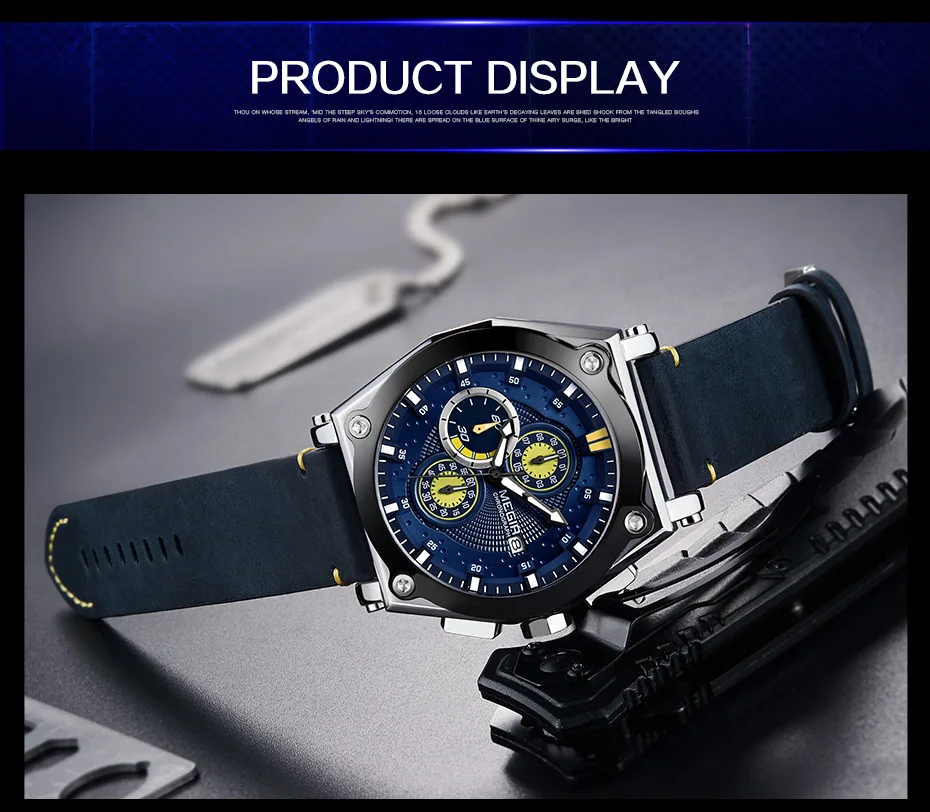 MEGIR, синие кварцевые мужские часы, Топ бренд, кожаный ремешок, хронограф, спортивные наручные часы, мужские часы, Relogio Masculino, Reloj Hombre