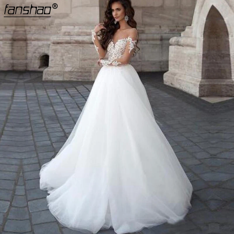 

Beach Wedding Dresses Tulle Off the Shoulder Lace Illusion abito da sposa Dubai Arabic Wedding Gown Bridal Dress