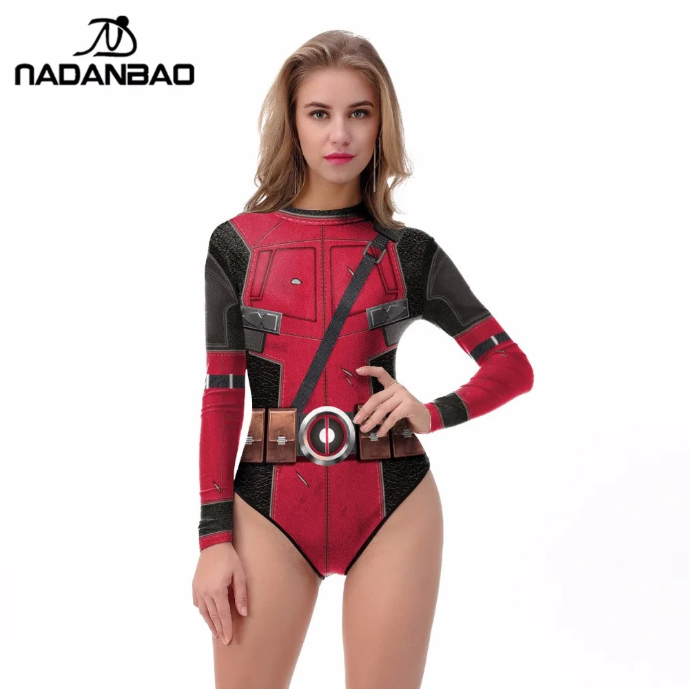 2021 One Piece Swimsuit 3D Printing Long Sleeve Zippered Surfing Deadpool Sexy Bathing Suit Women De Bano Women Swim Suit