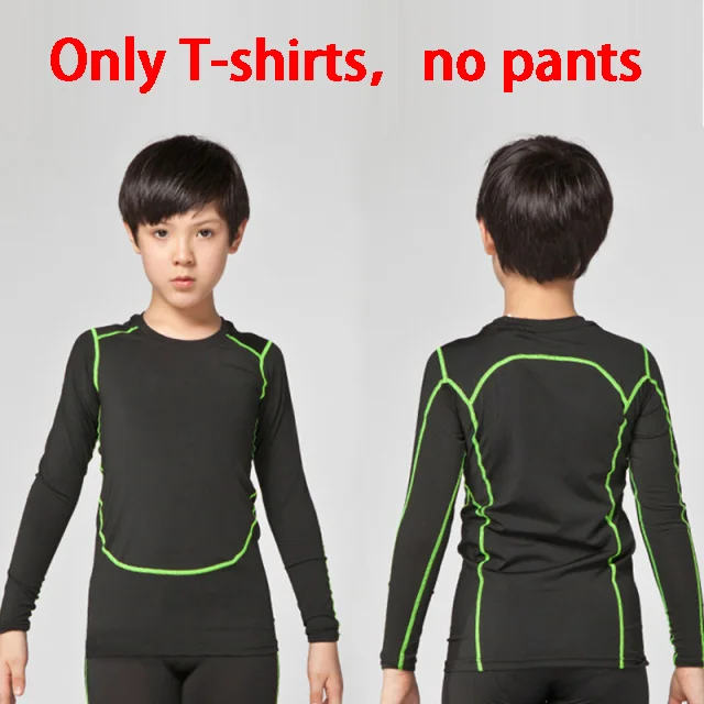 t shirts green line Дети ребенок быстросохнущая Спортивная одежда для бега Бодибилдинг теннис Костюмы Фитнес сжатия лосины, одежда с длинными рукавами футболка для спортивного зала - Цвет: t shirts green line
