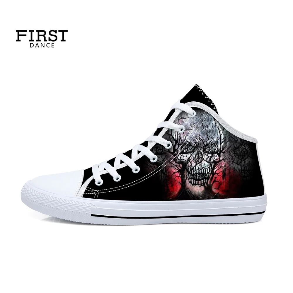 FIRST DANCE Men's Skull Fashion Sneakers High Top Casual Shoe Man Lace Up Shoes for Men Dropshipping Personal Custom | Обувь