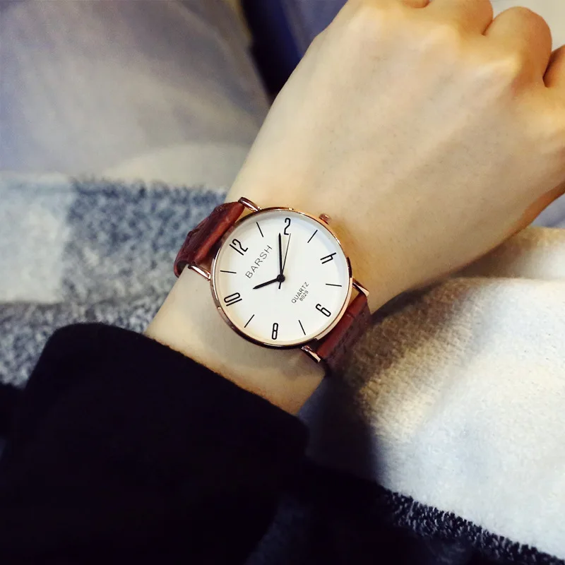 Модные простые женские часы старинные натуральная кожа кварцевые наручные