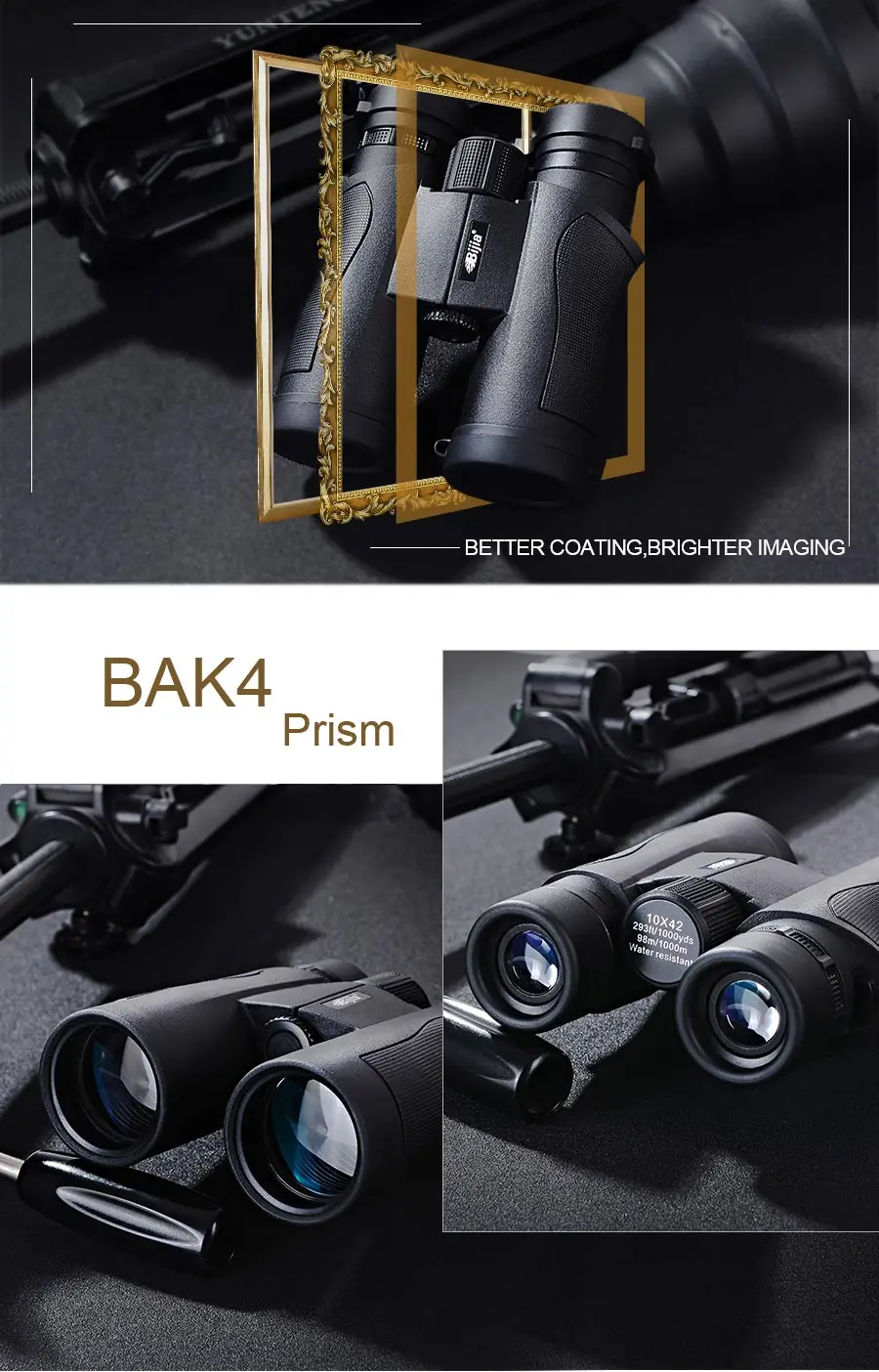 BIJIA 10x42 Военный бинокль жизни Водонепроницаемый высокое Мощность BAK4 Призма HD телескоп черного цвета с шейный ремень для переноски сумка