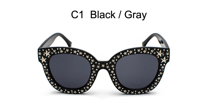 C1 Black Gray Женские квадратные модные солнцезащитные очки с кристаллами и камнями, высокое качество, чехол, розовые Брендовые вечерние солнцезащитные очки, черные дизайнерские солнцезащитные очки - Цвет линз: C1 Black Gray