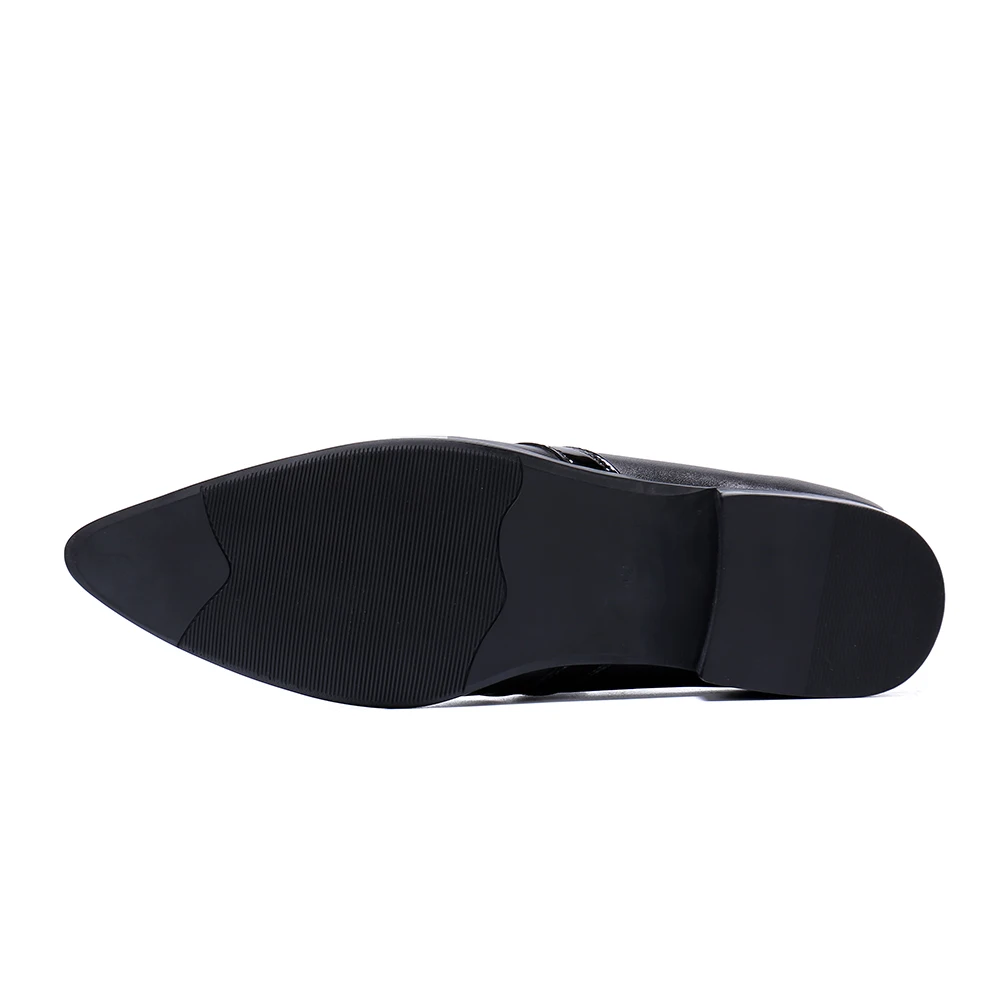 

Christia Bella Black Basic Metal Buckle Man Genuine Leather Shoes Fashion Pointed Toe Business Formal Shoes Weeding Party Shoes
