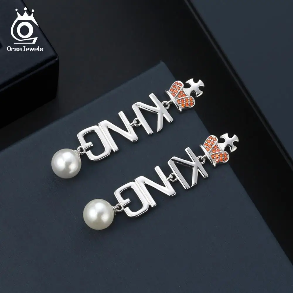 ORSA JEWELS, 925, женские серьги-капли в шахматы, Стерлинговое Серебро, AAA, циркон и искусственный жемчуг, женские серьги, ювелирное изделие, SE140