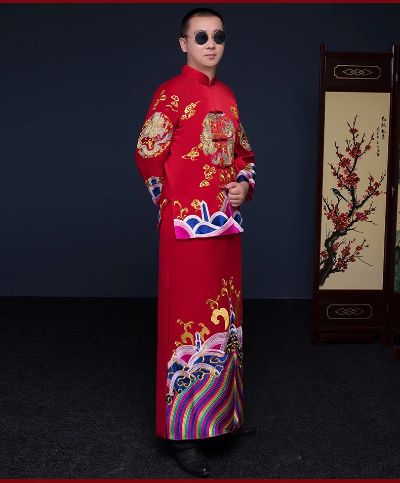 Chinese Traditional Dress Qipao Embroidery Dragon Phoenix Bride Wedding Modern Cheongsam Oriental Dresses Women And Men | Тематическая