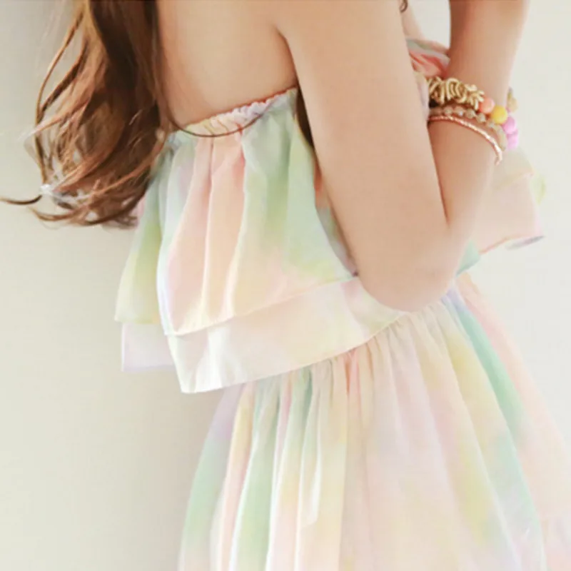 Шифоновое пляжное пикантное платье женские асимметричные платья без бретелек с