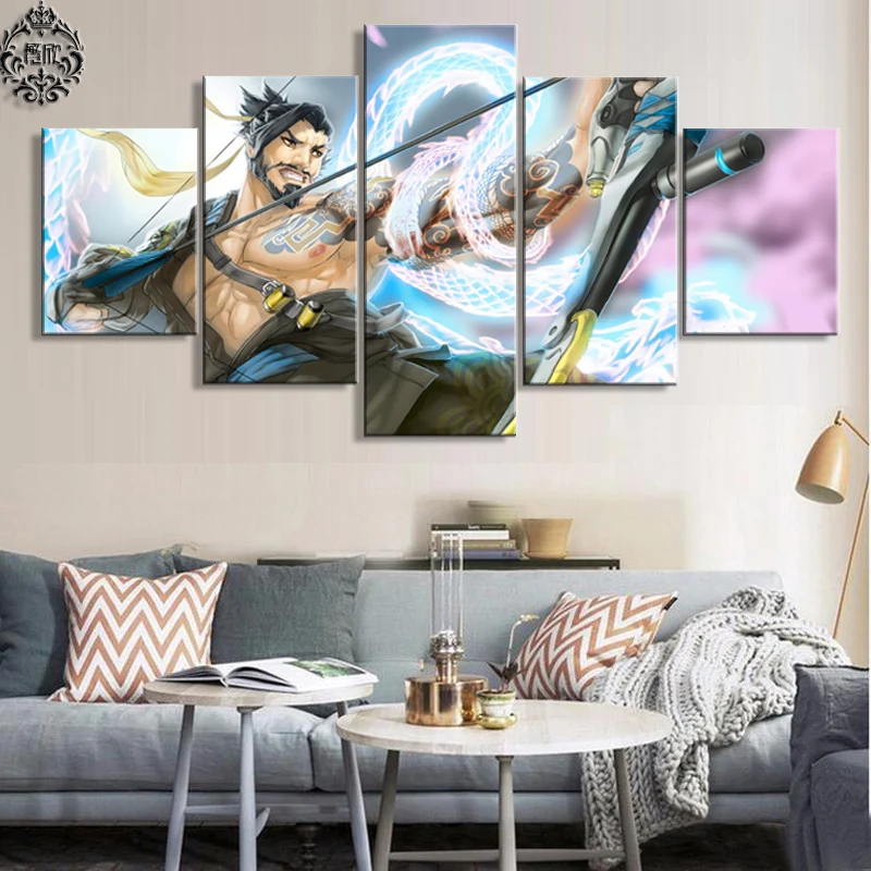 Современный игровой постер Overwatch Hanzo на холсте с 5 панелями домашний декор