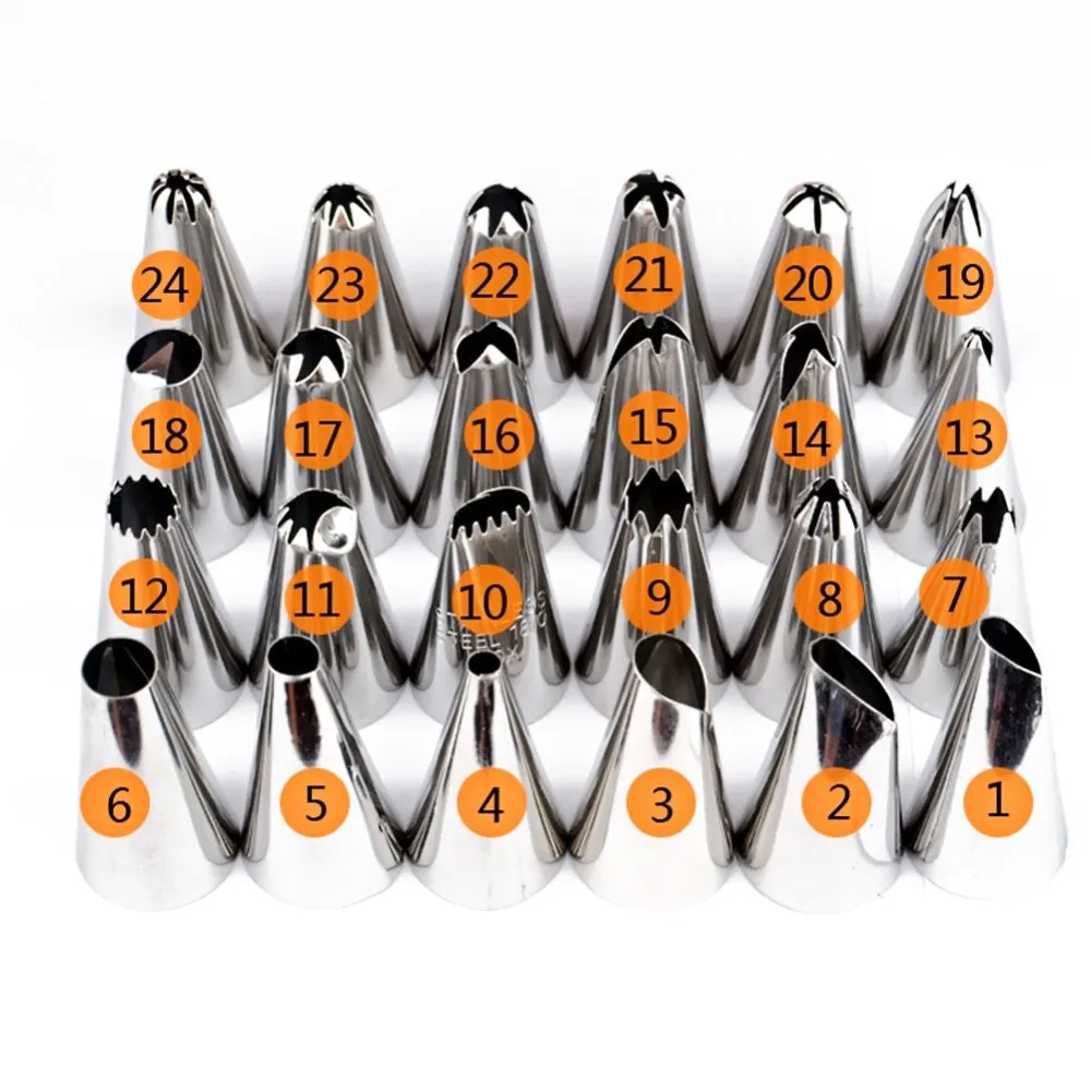 24 шт. Нержавеющая сталь глазури Кондитерские насадки для крема &quotтрубопроводы