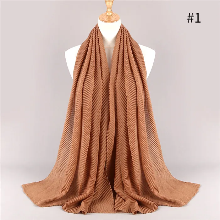 color1 camel 90*180 см, более размера, Женский хлопковый шарф с морщинами и пузырьками, мусульманский хиджаб, шарф, тюрбан, повязка на голову, одноцветные плиссированные шарфы - Цвет: color1 camel