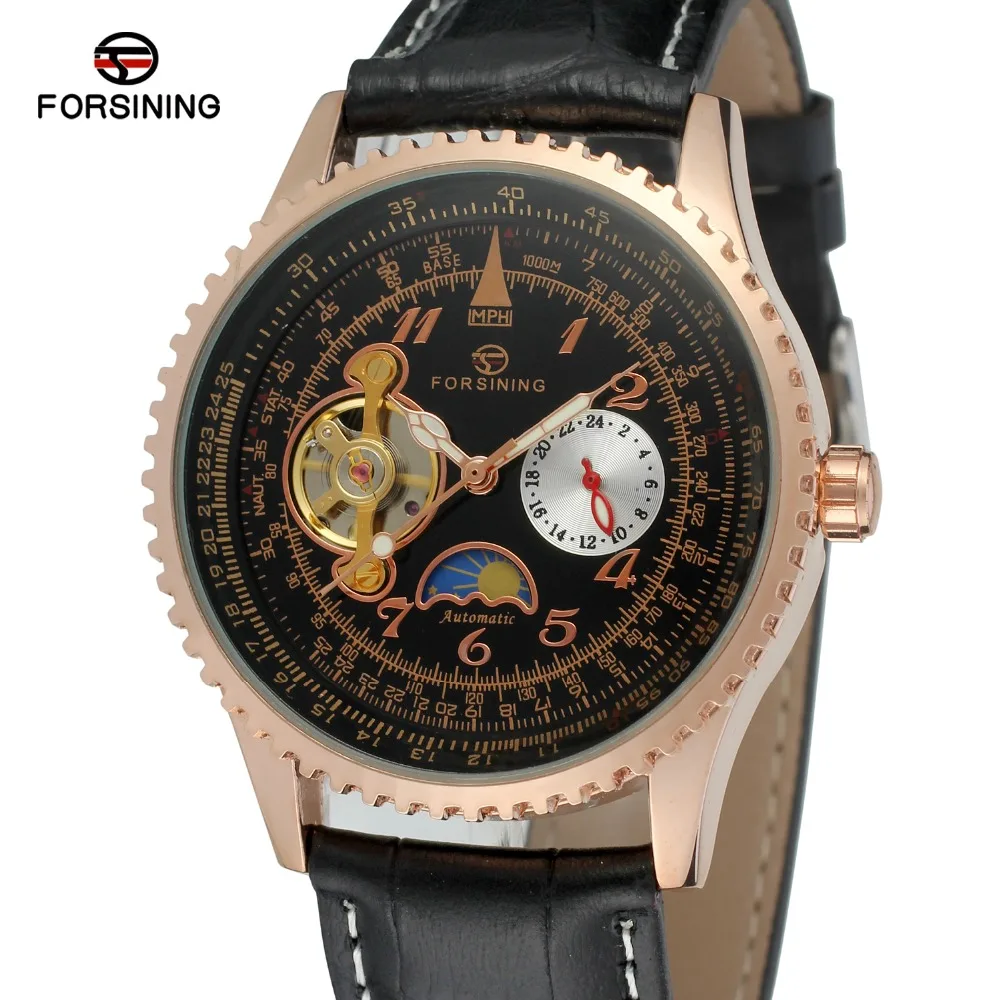 Tourbillon дизайн Moon Phase календарь Мужские s часы Forsining лучший бренд класса люкс