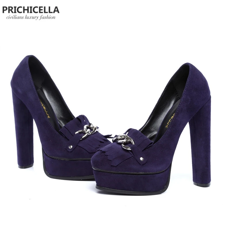 PRICHICELLA/качественные фиолетовые замшевые туфли-лодочки на платформе из натуральной кожи; женские модельные shoesize35-42 на высоком каблуке 14 см
