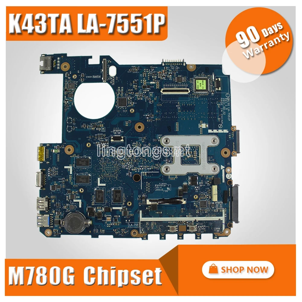 K43TA материнская плата LA-7551P для For Asus K43T K43TK X43T ноутбука тест на материнскую плату