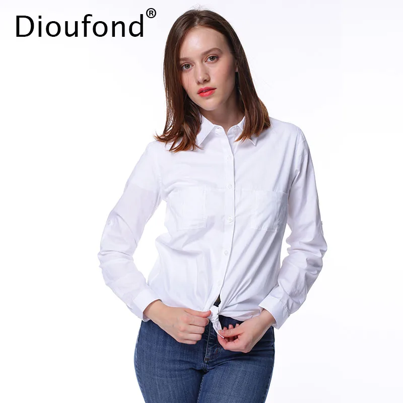 Осенняя белая блузка Dioufond рубашка с длинным рукавом однотонная хлопковая