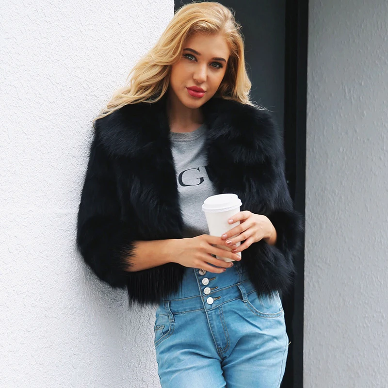 

Женская куртка из искусственного меха ворсистый, пушистый Однотонная одежда три четверти рукав пальто 2020 осень-зима теплый тонкий класса л...