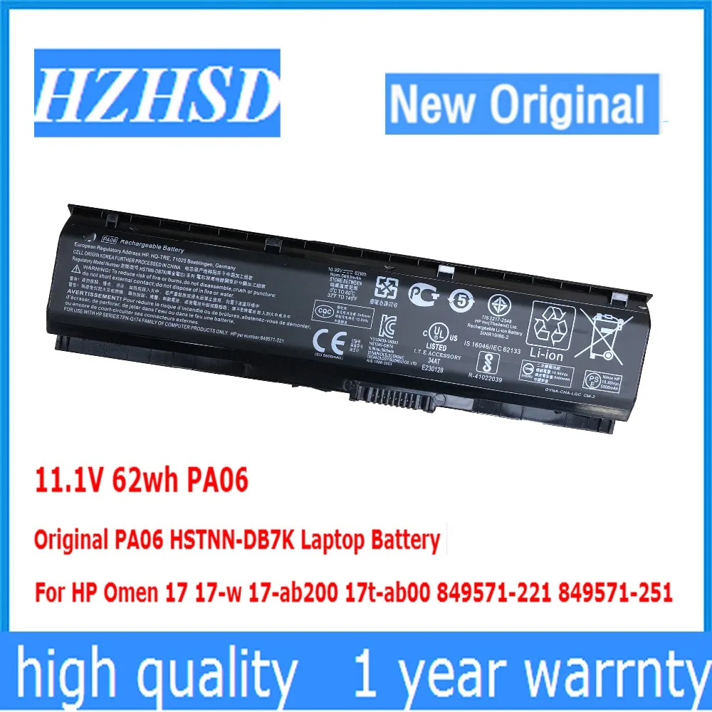 Оригинальный аккумулятор для ноутбука HP Omen 17 17-w 17-ab200 17t-ab00 11 1-849571 221-849571 251 V 62wh PA06 |