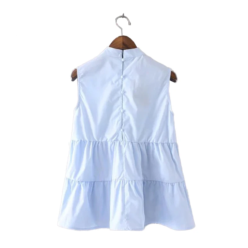 Женская блузка без рукавов со стоячим воротником базовая Однотонная рубашка с