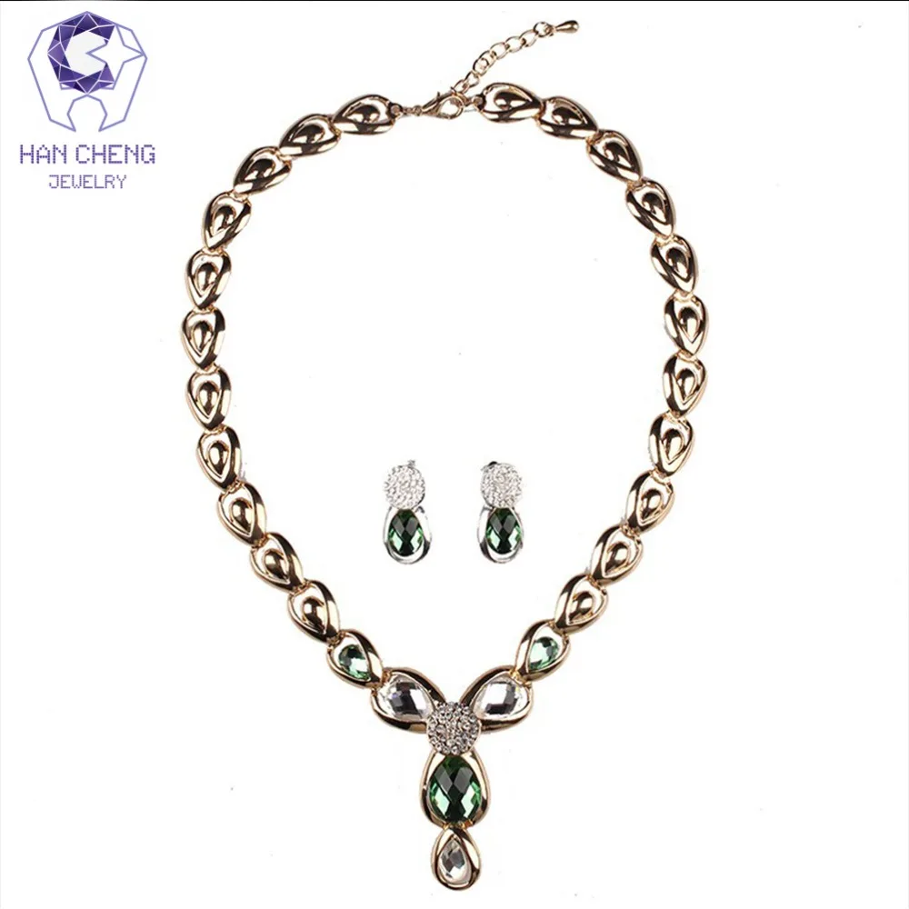 Новинка модное роскошное ожерелье HanCheng с зелеными стразами в форме капли воды