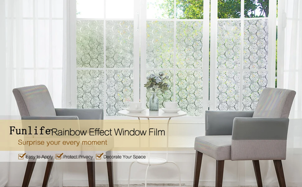 Funlife Vinyl Self-adhesive Window Privacy Film 3D Static Cling Window Glass Film Decorative Anti UV Window Sticker